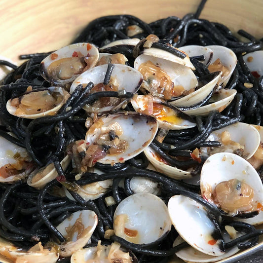 Spicy Squid Ink Pasta with Clams