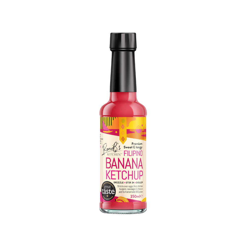 Bottle of Filipino Banana Ketchup on a white background